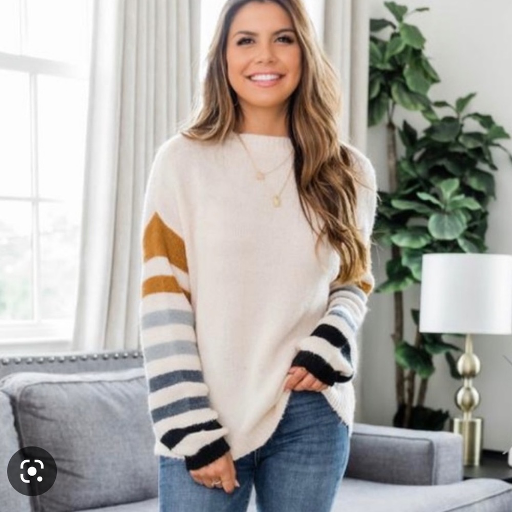 Pink Lily Make It Yours Stripe Sleeve Sweater